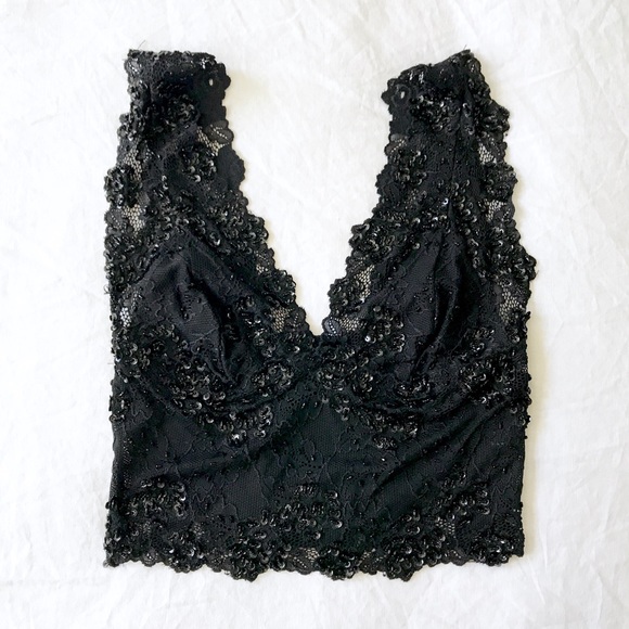 bebe Tops - Bebe Sequin Embellished Lace Crop Top Bralette